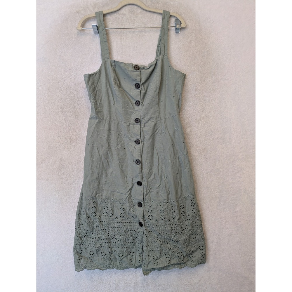 Gap Sundress Women's 8 Sage Green Eyelet Button Front Midi Sleeveless Embroidery